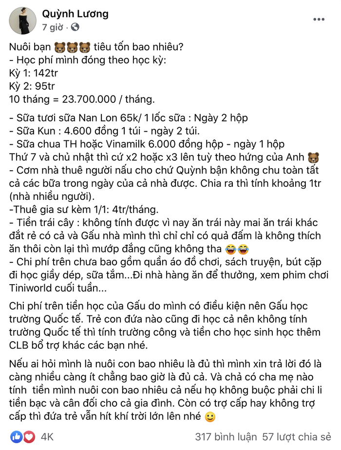 Chi phí nuôi con của các sao Việt