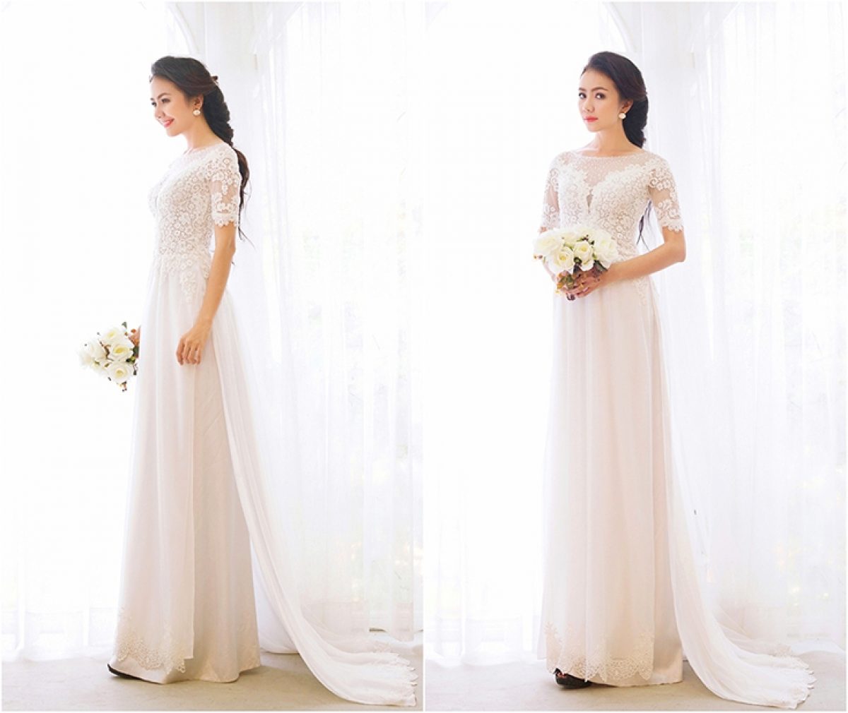 Áo dài cưới trắng