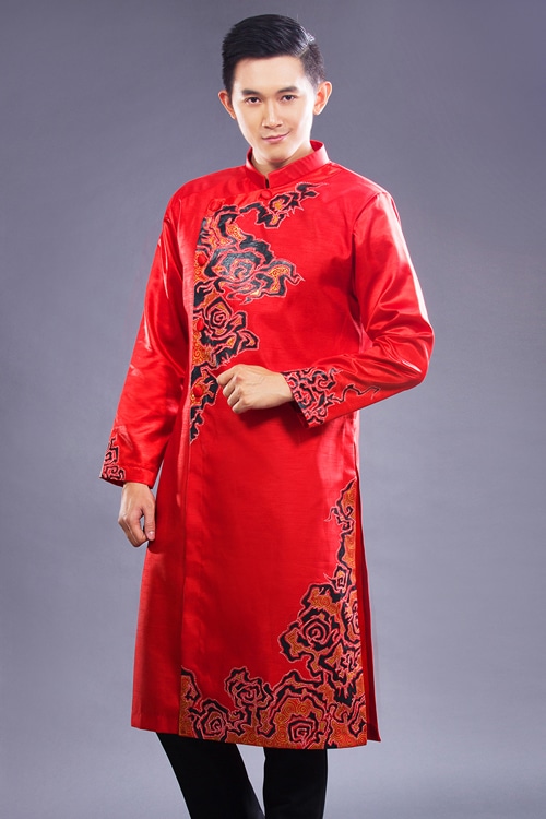 áo dài cưới nam đỏ 
