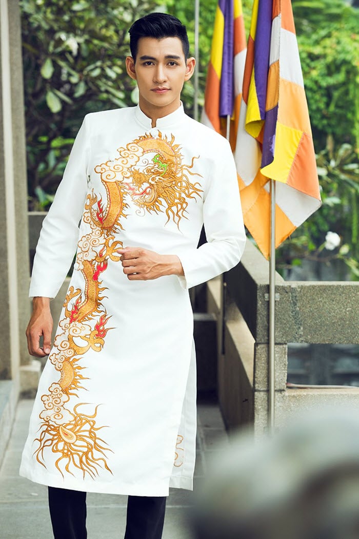 áo dài cưới nam thêu rồng
