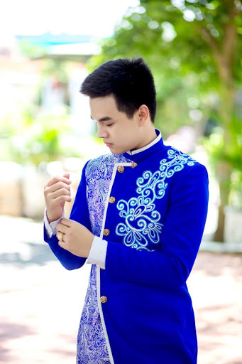 áo dài cưới nam xanh dương