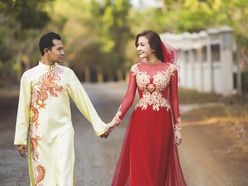 Áo dài cưới cho cô dâu(  cặp đôi Ái Châu- Huỳnh Đông) - Áo Dài Minh Châu
