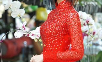 Áo dài cưới ren đỏ vai trong suốt - Blog Marry