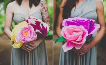 Hoa cưới cầm tay làm từ hoa hồng giấy khổng lồ - Blog Marry