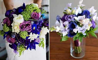 Hoa cưới cầm tay màu xanh dương kết từ nhiều loại hoa - Blog Marry