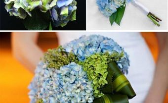 Hoa cưới cầm tay màu xanh dương với lá thiết mộc lan - Blog Marry