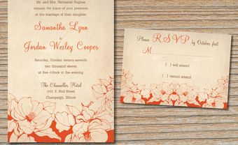 Thiệp cưới đẹp màu cam hoa văn đơn giản - Blog Marry