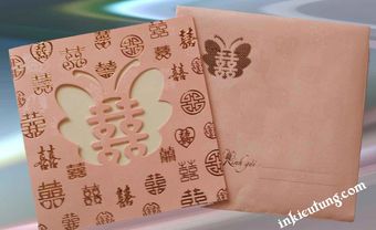 Thiệp cưới đẹp màu hồng hoa văn song hỷ cách điệu - Blog Marry