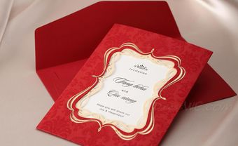 Thiệp cưới đẹp màu đỏ, khung viền nhũ vàng - Blog Marry
