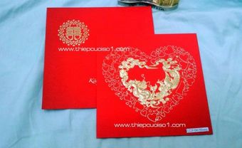 Thiệp cưới đẹp màu đỏ, họa tiết nổi long phụng  - Blog Marry