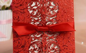 Thiệp cưới đẹp màu đỏ kết hợp nơ ruy băng đỏ - Blog Marry