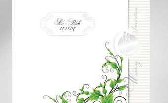 Thiệp cưới đẹp màu trắng có hoa văn xanh lá cây - Blog Marry