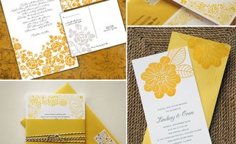 Thiệp cưới đẹp họa tiết hoa màu vàng - Blog Marry