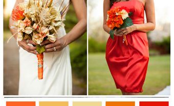 Váy phụ dâu màu cam kết hợp hoa cưới - Blog Marry
