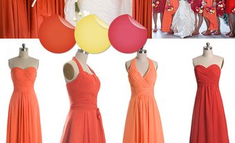 Váy phụ dâu màu cam dáng dài xếp ly - Blog Marry