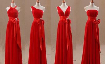 Váy phụ dâu màu đỏ kết hợp nơ to - Blog Marry
