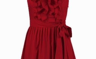 Váy phụ dâu màu đỏ cổ chữ V kết hợp viền bèo - Blog Marry