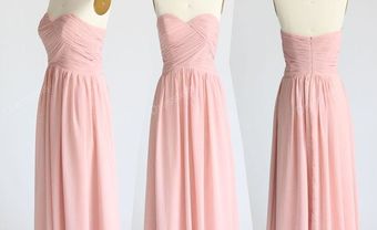 Váy phụ dâu màu hồng cúp ngực dáng dài - Blog Marry