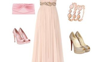Váy phụ dâu màu hồng nude kết hợp phụ kiện cùng màu - Blog Marry