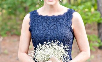 Váy phụ dâu màu xanh dương cổ tròn - Blog Marry