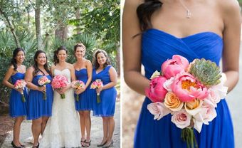 Váy phụ dâu màu xanh dương cúp ngực trễ nãi - Blog Marry