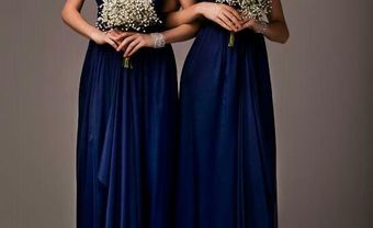 Váy phụ dâu màu xanh dương chất ren dáng dài - Blog Marry