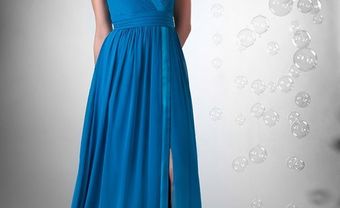 Váy phụ dâu dài màu xanh dương cúp ngực - Blog Marry