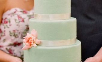 Bánh cưới xanh đơn giản với viền hồng nhẹ nhàng - Blog Marry
