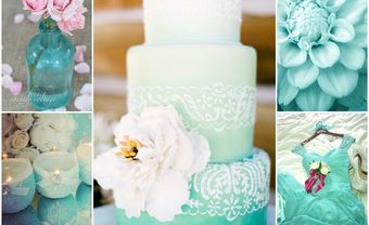 Bánh cưới ba tầng màu xanh ombre kết hoa lãng mạn - Blog Marry