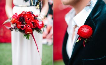 Hoa cầm tay cô dâu màu đỏ kết từ hoa hồng Garden Rose - Blog Marry