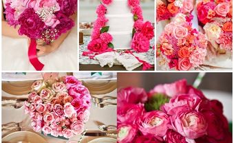 Hoa cưới trang trí màu hồng kết từ hoa hồng và mẫu đơn - Blog Marry