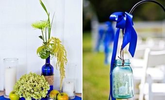 Hoa trang trí tiệc cưới màu xanh lá kết hợp theme màu xanh biển. - Blog Marry