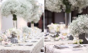 Hoa trang trí tiệc cưới ngập tràn sắc trắng hoa bi - Blog Marry