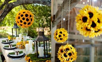 Hoa trang trí tiệc cưới kết hình cầu bằng hoa hướng dương - Blog Marry