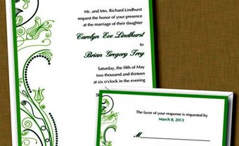 Thiệp cưới đẹp màu xanh lá hoa văn uốn lượn - Blog Marry