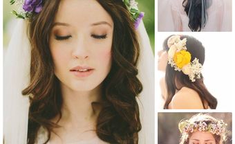 Vòng hoa tươi cho tóc cưới xõa lãng mạn - Blog Marry