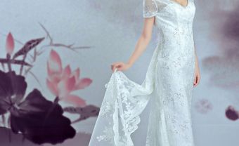 Váy cưới chữ A ren trắng cổ trái tim - Blog Marry