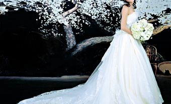 Áo cưới xòe đuôi dài thắt nơ sau lưng - Blog Marry