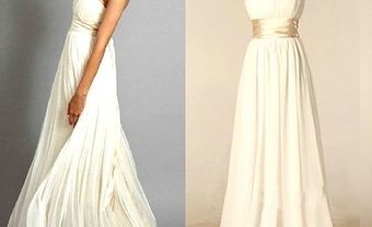 Váy phụ dâu màu trắng cổ điển thắt lưng vàng  - Blog Marry