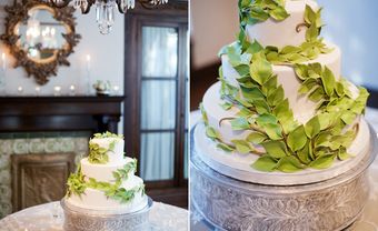 Bánh cưới 3 tầng kết họa tiết lá xanh đơn giản - Blog Marry