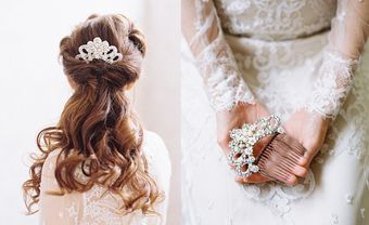 Tóc cưới uốn lọn lãng mạn kết hợp phụ kiện cổ điển - Blog Marry