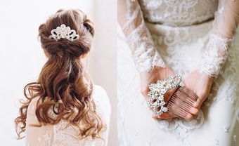 Tóc cưới uốn lọn lãng mạn kết hợp phụ kiện cổ điển - Blog Marry