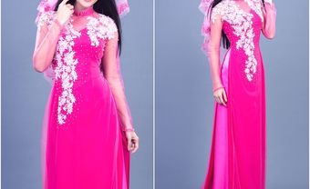 Áo dài cưới đẹp màu hồng cánh sen kết hoa trắng nổi 3D - Blog Marry