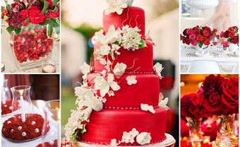 Bánh cưới màu đỏ kết hoa lan trắng thác đổ - Blog Marry