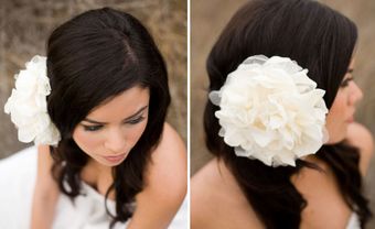 Tóc cô dâu đơn giản với kiểu đính hoa một bên - Blog Marry