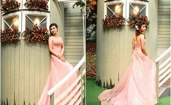 Váy cưới màu hồng phấn cúp ngực dáng xòe công chúa - Blog Marry
