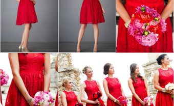 Váy phụ dâu ren dáng ngắn màu đỏ nổi bật - Blog Marry