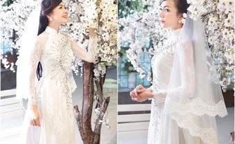 Áo dài cưới đẹp màu trắng chất ren đính kim sa - Blog Marry