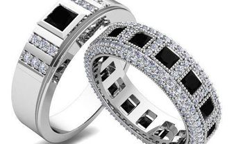 Nhẫn cưới vàng trắng đính thạch anh đen và kim cương - Blog Marry