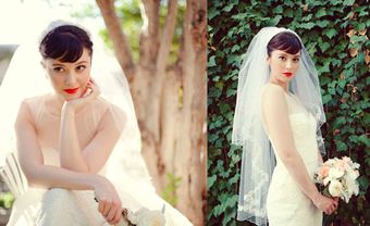 Tóc cô dâu búi cao cổ điển kết hợp lúp voan  - Blog Marry